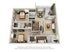Birmingham 3D. 2 bedroom apartment. Kitchen with bartop open to living/dinning rooms. 2 full bathrooms, double vanity in master. Walk-in closets. Patio/balcony.